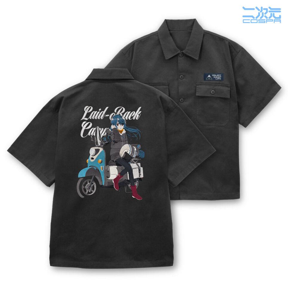 描き下ろし 志摩リン 刺繍ワークシャツ バイクでひといきVer.